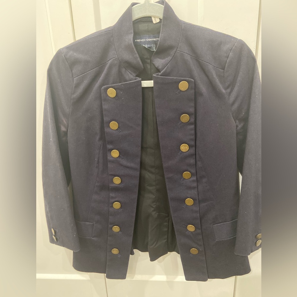 French Connection Double breasted blazer with faux brass buttons